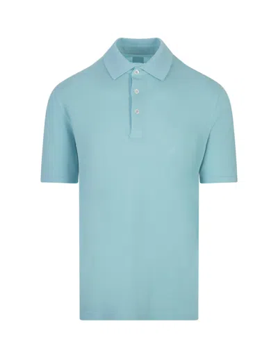 Fedeli Turquoise Light Cotton Piquet Polo Shirt In Blue