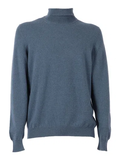 Fedeli Turtle Neck L/s Knitted Sweater Man In Blue