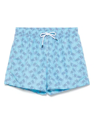 Fedeli Turtle-print Swim Shorts In Blau