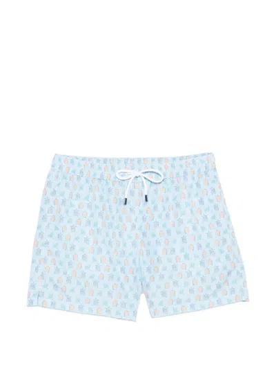 Fedeli Turtle Print Swim Shorts In Blue