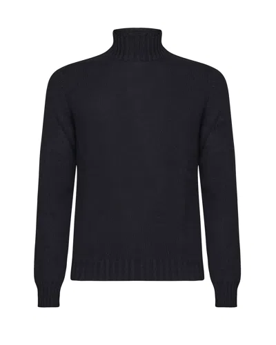 Fedeli Turtleneck Sweater In Virgin Wool And Cashmere Blend In Black