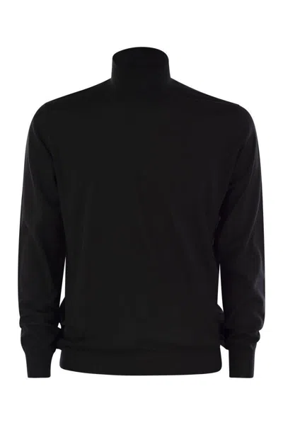 Fedeli Turtleneck Sweater In Virgin Wool In Black