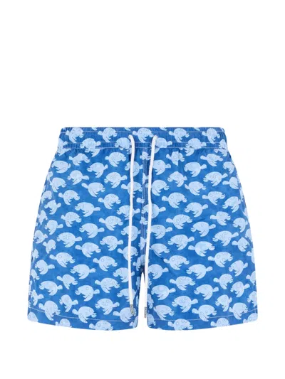 Fedeli Turtle-print Drawstring Swim Shorts In Blue