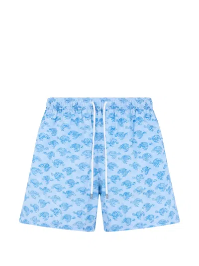 Fedeli Turtle-print Swim Shorts In Blue