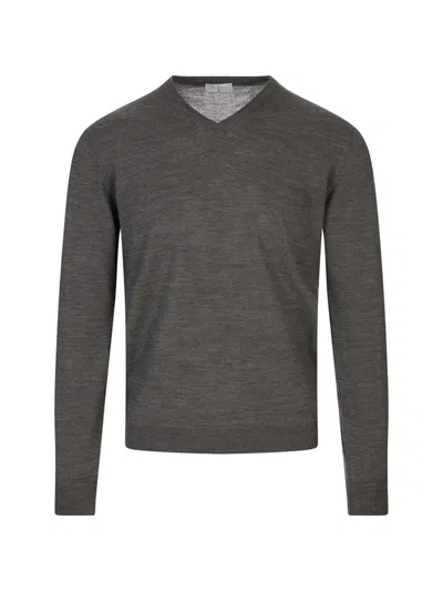 Fedeli V넥 울 스웨터 In Gray
