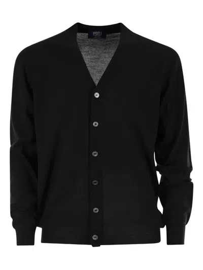 Fedeli V-neck Buttoned Cardigan In Black