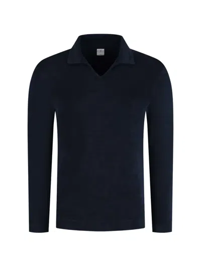 Fedeli V-neck Long-sleeve Polo-collar T-shirt In Black