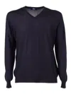 Fedeli V-neck L/s Knitted Sweater Man In Blue