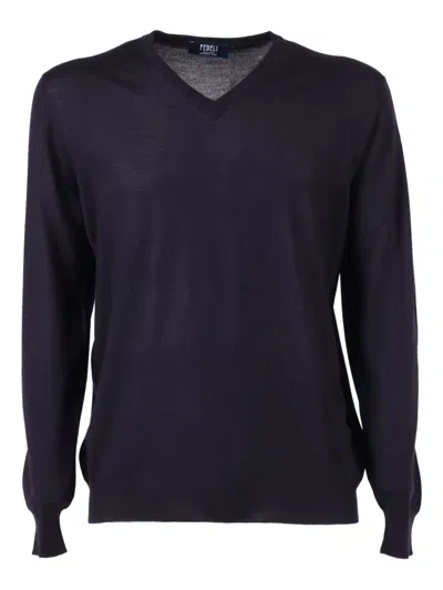 Fedeli V-neck Long-sleeved Knitted Sweater In Black