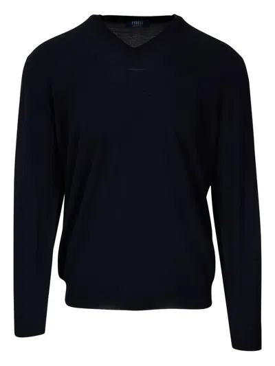 Fedeli V-neck Wool Sweater In Black