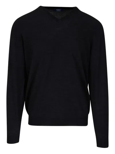 Fedeli V-neck Wool Sweater In Black