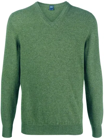 Fedeli V-neck.cashmere Jumper In Green