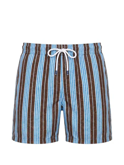Fedeli Vertical-stripe Drawstring Swim Shorts In Blue