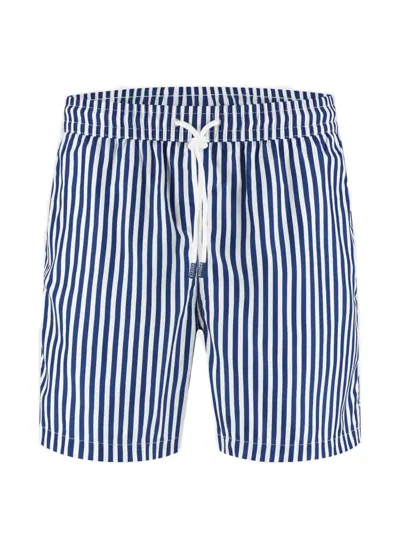 Fedeli Vertical-stripe Swim Shorts In Blue