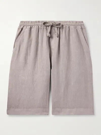 Fedeli Vico Straight-leg Linen Drawstring Shorts In Gray