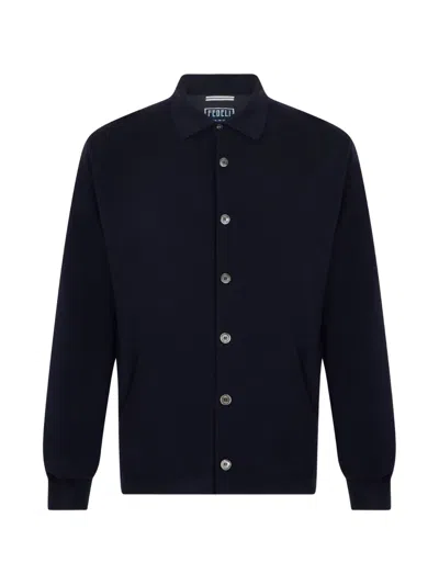 Fedeli Virgin Wool Button-up Sweater In Blue