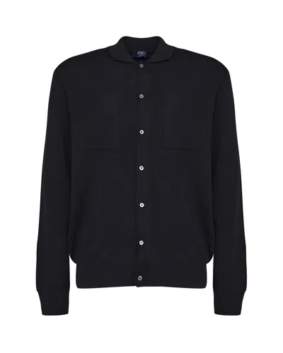 Fedeli Virgin Wool Cardigan Shirt In Black