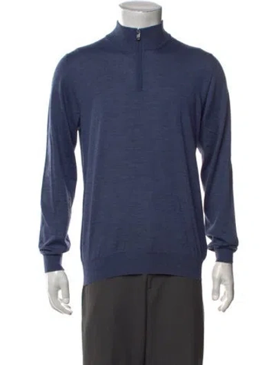 Pre-owned Fedeli Virgin Wool Mock Neck Pullover In Blue