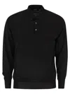 Fedeli Three-button Virgin Wool Polo Shirt In Black