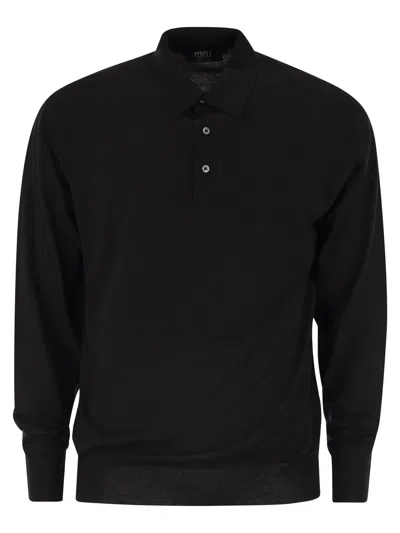 Fedeli Virgin Wool Polo Shirt In Black