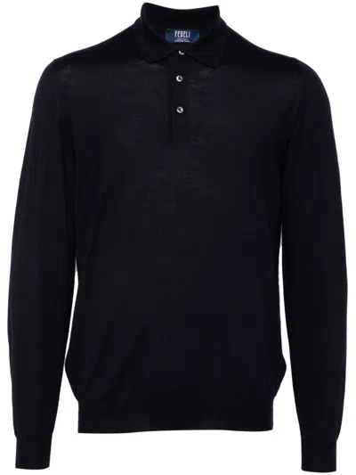 Fedeli Virgin-wool Polo Shirt In Blau