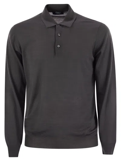 Fedeli Three-button Long-sleeve Polo Shirt In Gray