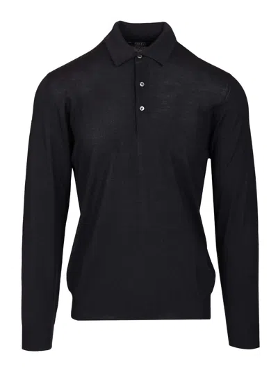 Fedeli Virgin Wool Polo Shirt Knitwear Blue