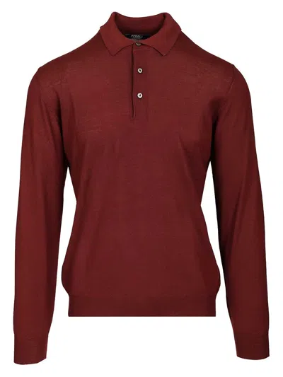Fedeli Virgin Wool Polo Shirt Knitwear Bordeaux In Burgundy