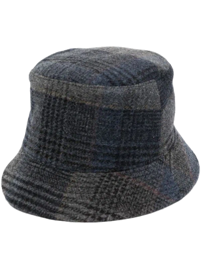 Fedeli Virgin Wool Tartan Bucket Hat In Charcoal