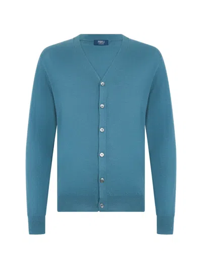 Fedeli V-neck Cardigan In Blue