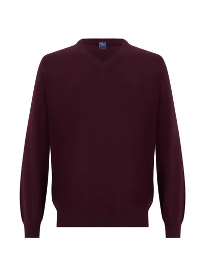Fedeli V-neck Cashmere Sweater In Burgundy