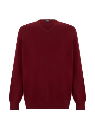 Fedeli V-neck Cashmere Sweater In Red
