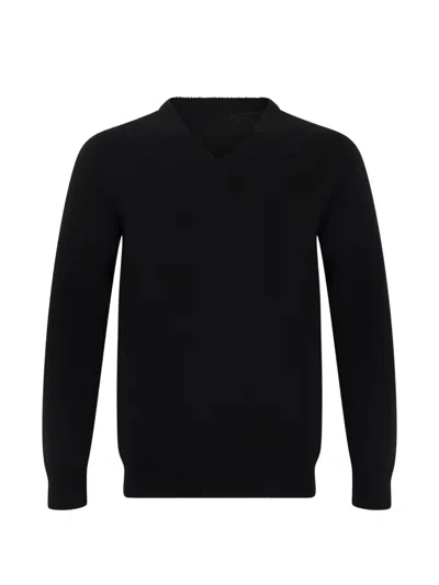 Fedeli V-neck Long-sleeve Sweater In Black