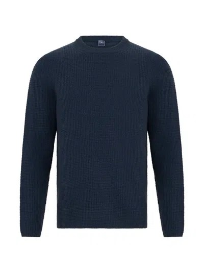 Fedeli Waffle-knit Crew-neck Sweater In Blue
