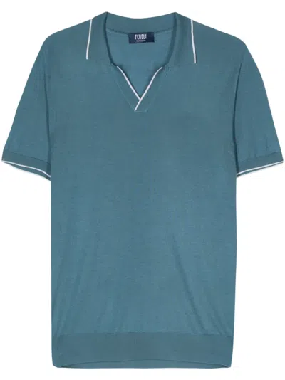 Fedeli Wave Fine-knit Polo Shirt In Blue