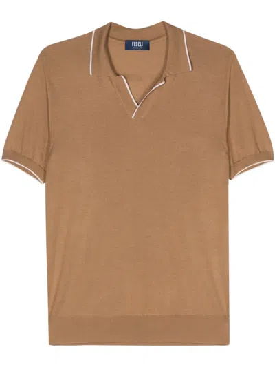 Fedeli Wave Fine-knit Polo Shirt In Brown