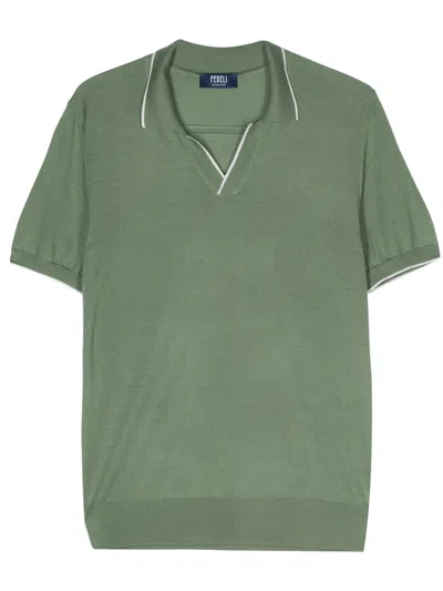 Fedeli Wave Fine-knit Polo Shirt In Green