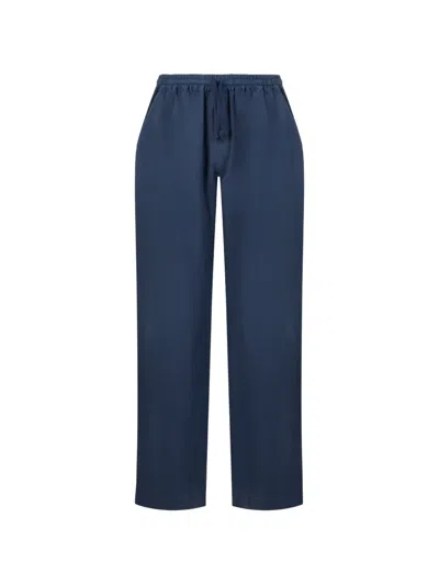 Fedeli Wide-leg Linen Trousers In Blue