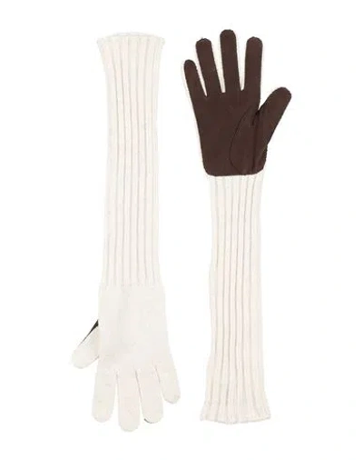 Fedeli Woman Gloves Ivory Size M Cashmere, Leather In White