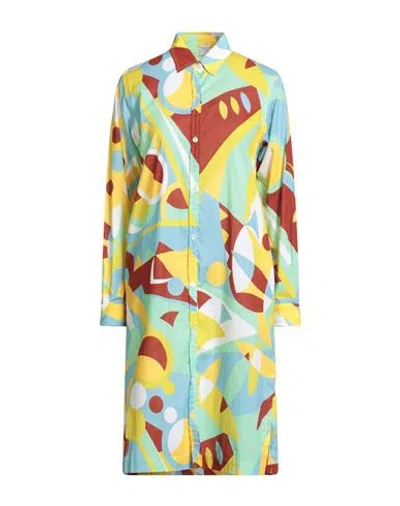Fedeli Woman Midi Dress Yellow Size 6 Cotton, Elastane In Multi