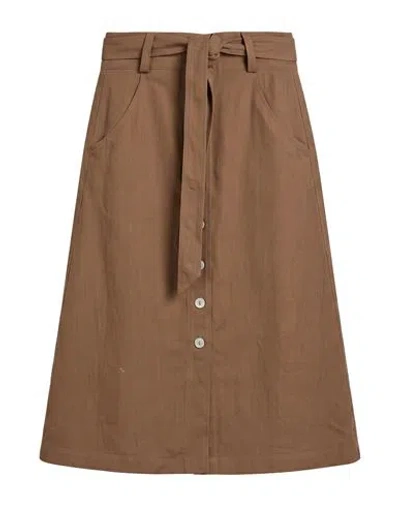Fedeli Woman Midi Skirt Light Brown Size 4 Viscose, Linen In Beige