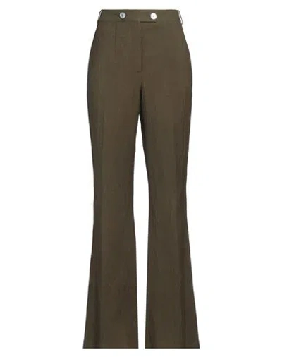 Fedeli Woman Pants Military Green Size 6 Viscose, Linen