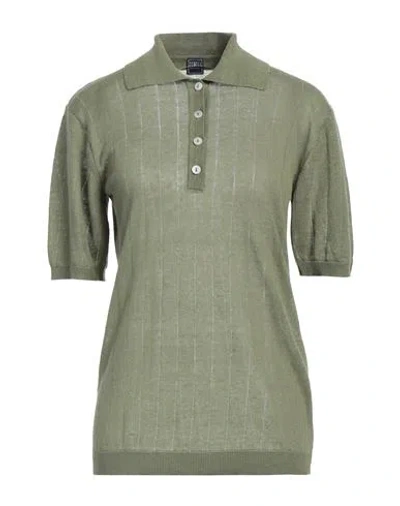 Fedeli Woman Polo Shirt Military Green Size 8 Linen, Cotton