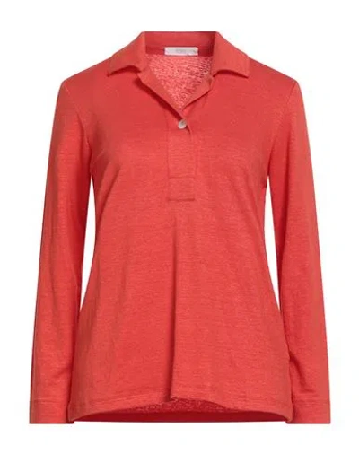 Fedeli Woman Polo Shirt Orange Size 8 Linen, Elastane