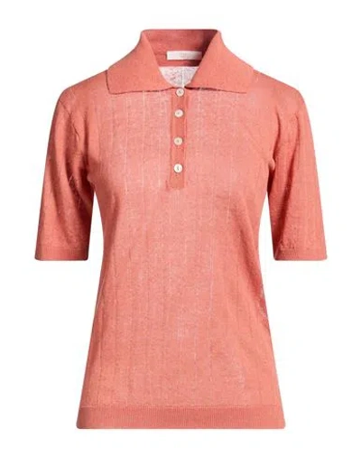 Fedeli Woman Polo Shirt Salmon Pink Size 6 Linen, Cotton In Red