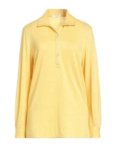 Fedeli Woman Polo Shirt Yellow Size 6 Linen, Elastane