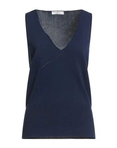 Fedeli Woman Sweater Navy Size 10 Viscose, Cotton In Navy Blue