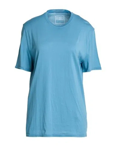 Fedeli Woman T-shirt Azure Size 14 Cotton In Blue