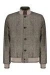 Fedeli Knitted-collar Check-pattern Bomber Jacket In Green