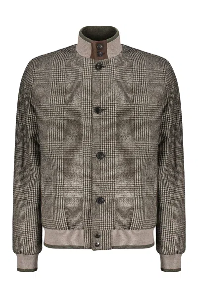 Fedeli Knitted-collar Check-pattern Bomber Jacket In Black